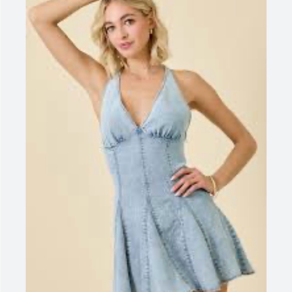 Light Blue Denim Sleeveless Dress